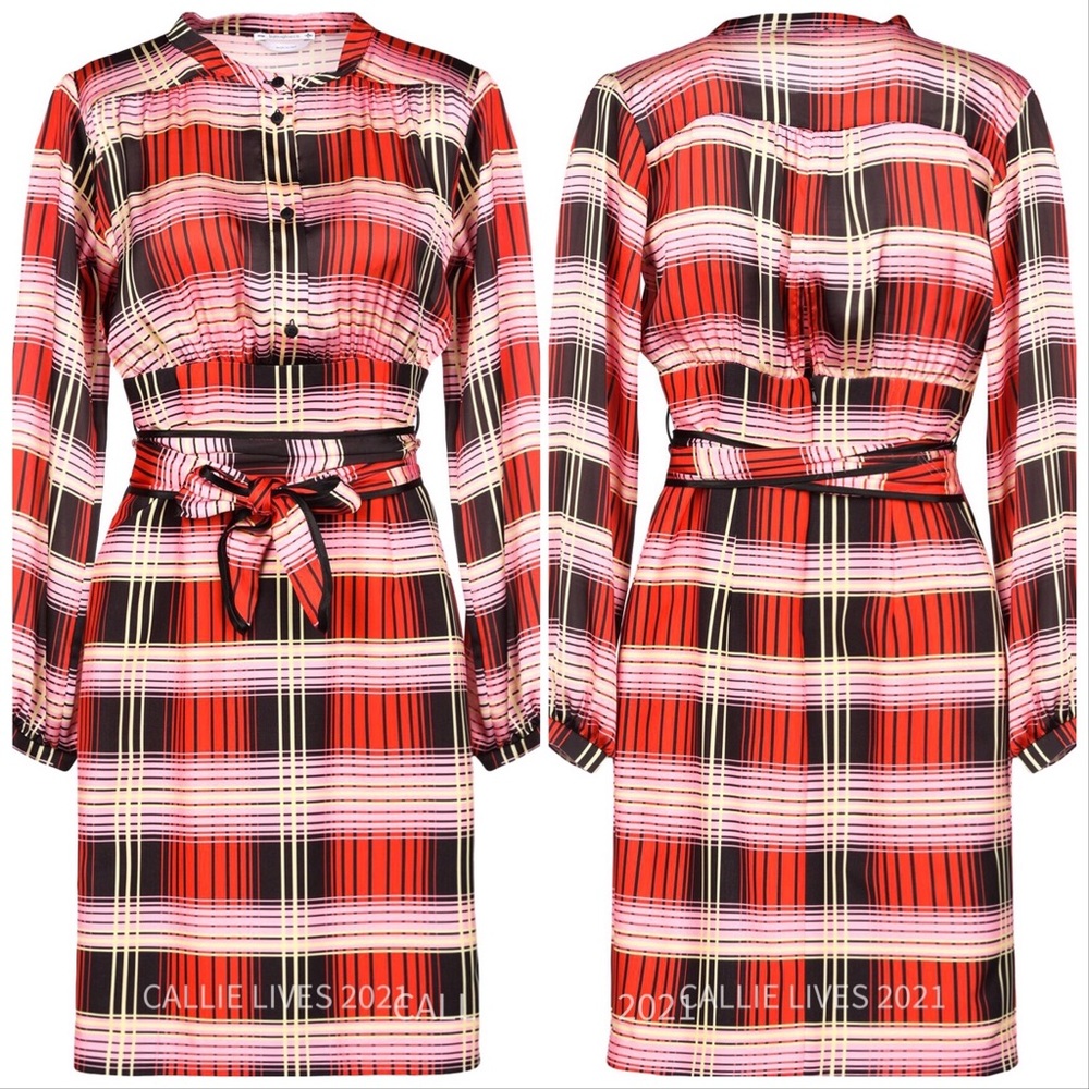 Elaine Vintage Plaid: Pink Red Black Work Dress - Picture 3 of 6